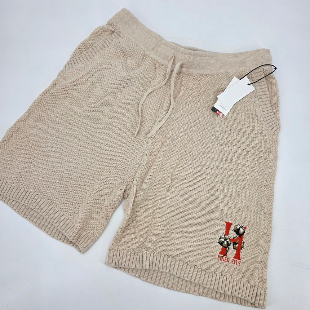 HONOR THE GIFT KNIT SHORTS MENS XL TAN INNER CITY EMBROIDED COMFORT NEW! POCKETS